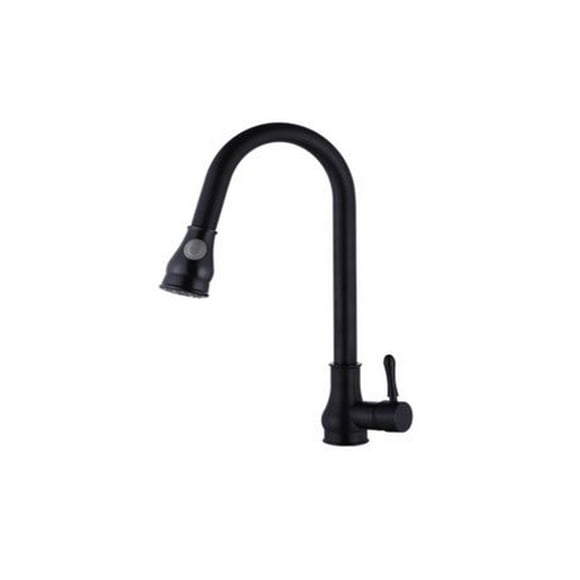 DROP Bath and Kitchen DR091024 Single Hole Brass Kitchen Sink Faucet with Round shape in Black color