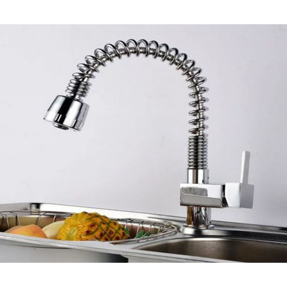 DROP Bath and Kitchen DR091025 Single Hole Brass Spring Kitchen Sink Faucet with Round shape in Chrome color