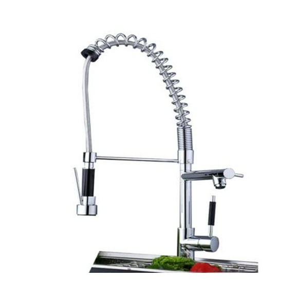 DROP Bath and Kitchen DR091026 Single Hole Brass Spring Pull Out/Down Spray Dual Kitchen Sink Faucet with Unique shape in Chrome color