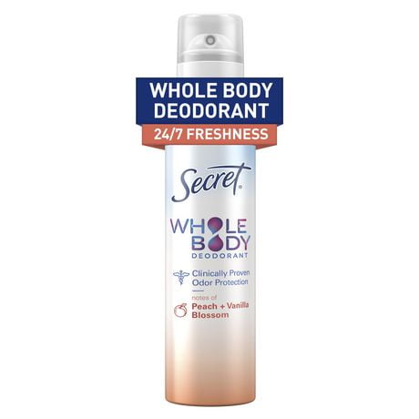 Secret Whole Body Aluminum Free Deodorant for Women Body Spray Peach & Vanilla, 99G