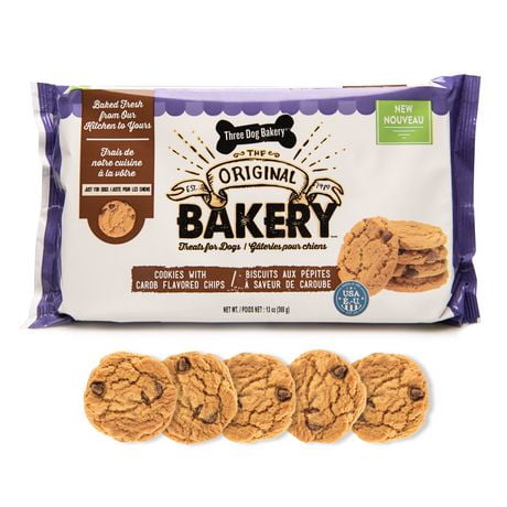 three dog bakery cookies with carob flavored chips