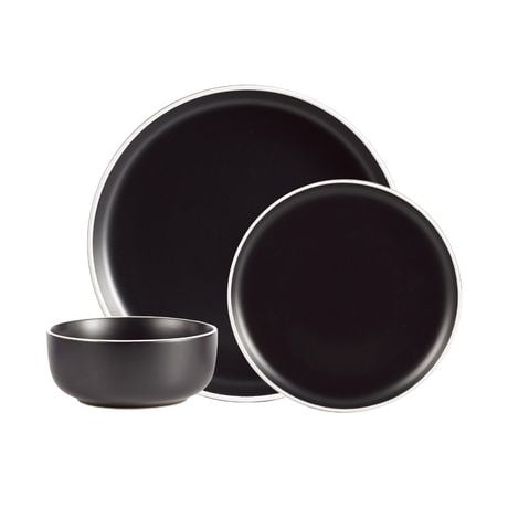 Safdie & Co. Ensemble À Diner 12PC 2 Ton Noir Matte Cylindre