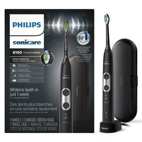 Philips Sonicare ProtectiveClean 6100 Brosse à dents électrique, 3 modes, 3 intensités, Noir, HX6870/41