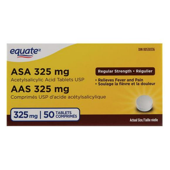 AAS 325 mg; Comprimés USP d’acide acétylsalicylique 50 Comprimés