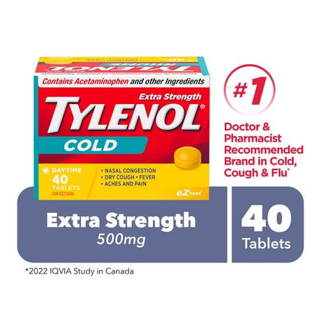 Tylenol Extra fort Rhume Jour, acétaminophène à 500 mg 40 comprimés