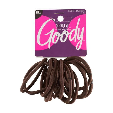 GOODY 15 CT Thick Hair Super Stretch Ouchless Elastics Brown, Goody Ouchless Elastics.