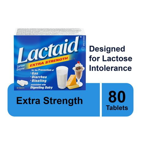 LACTAID® Extra fort, comprimés, 80 unités Aidez à prévenir les symptômes incommodants de l'intolérance au lactose avec les comprimés LACTAID® Extra fort.