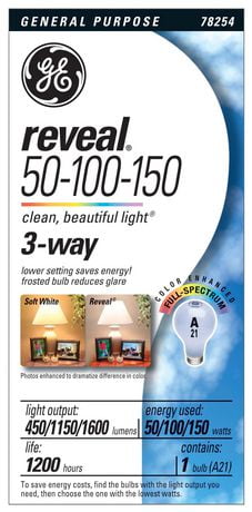 GE Lighting Canada Ge Reveal Halogen 3-Way 50/100/150W A21 1pk ...