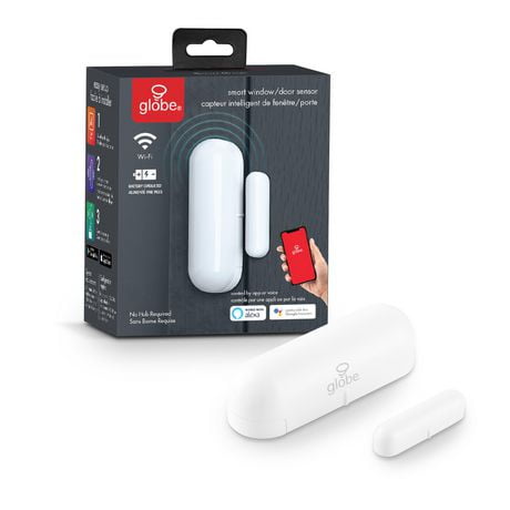 Wi-Fi Smart Door and Window Sensor, No Hub Required, Voice Activated, Battery Operated, White