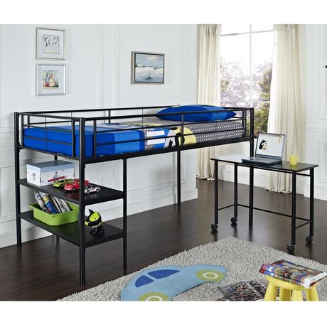 Twin Metal Loft Bed with Desk - Black | Walmart Canada