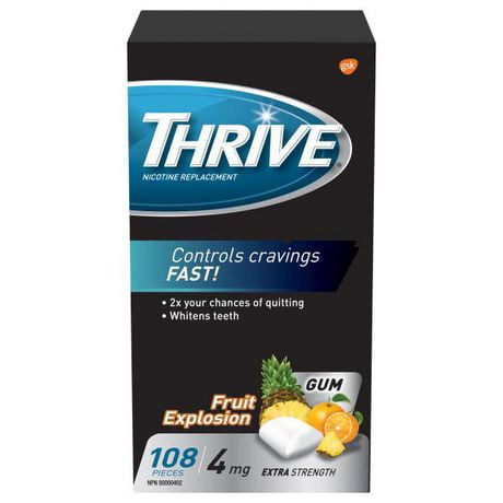 Gomme Thrive 4 mg Extra-forte Remplacement de la nicotine Xplosion de Fruits, 108 morceaux