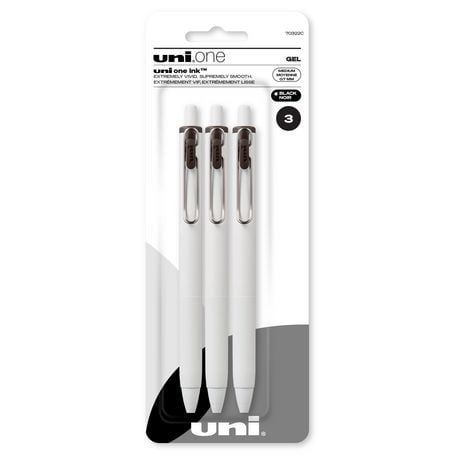 uni® one Retractable Gel Pens, Medium Point (0.7mm), Black Ink, 3 Pack, uni one Gel Pens, Black 3pk