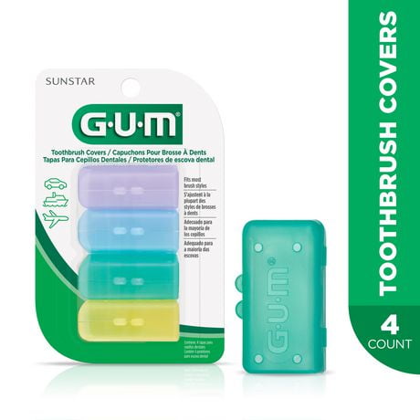 GUM® Antibacterial Travel Toothbrush Covers, Protect any manual toothbrush, 4 Count