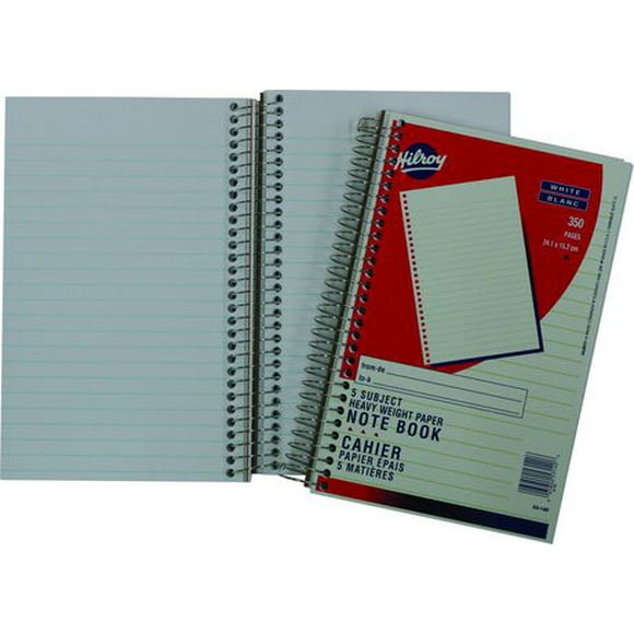 Hilroy Coil Notebook 5 Subject, 350 Page, 9-½ x 6, Ruled Notebook, 350 pages, 5 Subject