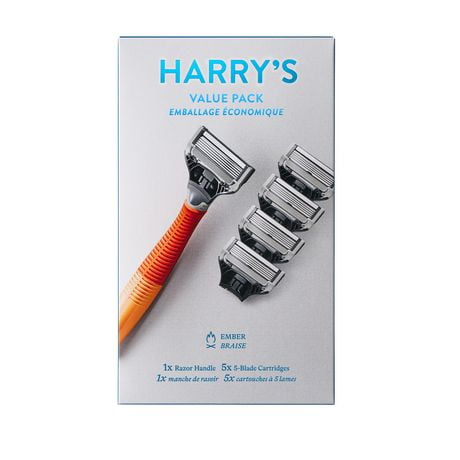 Ensemble économique de rasage pour hommes Harry’s comprenant 5 cartouches de lames de rechange, Braise 1 manche, 5 cartouches