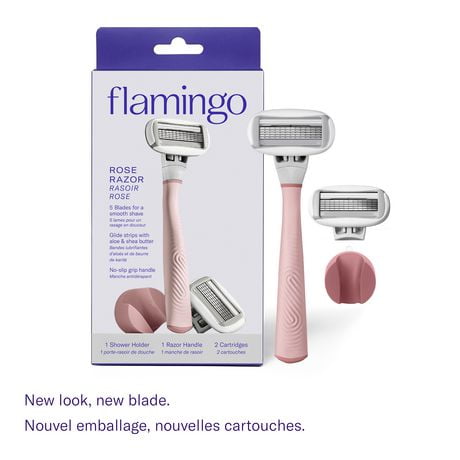 Rasoir pour femmes à 5 lames Flamingo – 1 manche de rasoir + 2 cartouches de lames de rechange – Rose 1 manche, 2 cartouches