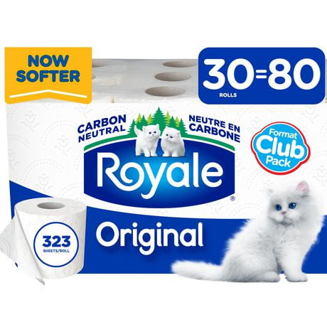 Royale Original Toilet Paper, 30 Equal 80 Bathroom tissue rolls, 2-Ply, 323 Sheets a Roll