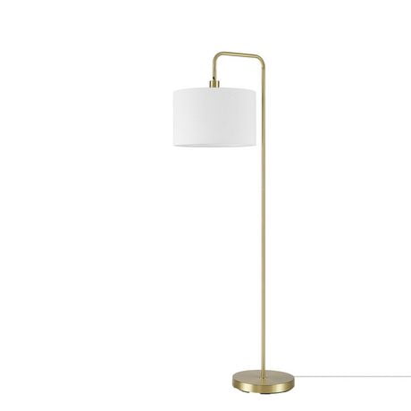 58" Brass Floor Lamp with White Linen Shade, On/Off Rotary Switch on Socket, Home Office Accessories<br>
