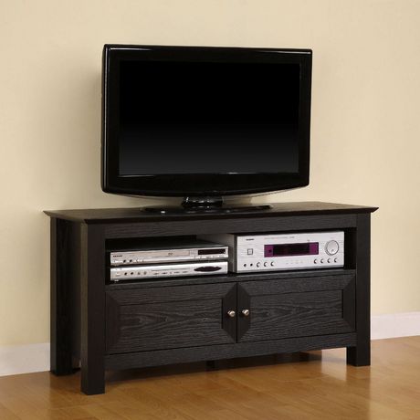 We Furniture Black Wood TV Stand with Double Doors ...