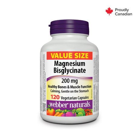 Webber Naturals Magnesium Bisglycinate 200 mg Vegetarian Capsules, 120 Vegetarian Capsules