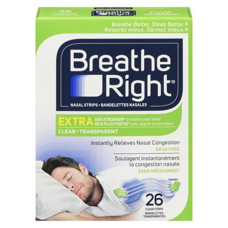Breathe Right Nasal Strips Clear, Extra Strong | Instantly relieves nasal congestion | Drug Free, 26 Clear Strips