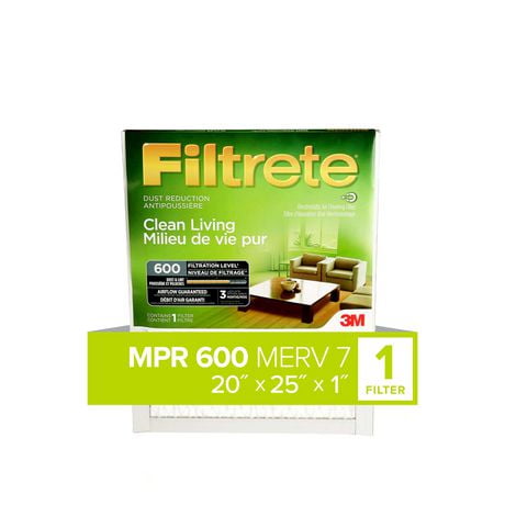 Filtrete™ Clean Living Dust Reduction Filter, MPR 600, 16 in x 25 in x 1 in, 16 x 20 x 1 in,1/Pack