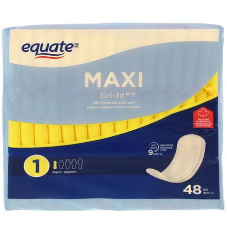 Serviettes Maxi d'Equate profilées avec canaServiette maxi Equate à protection contre les fuites multi-canaux, non parfumée, paquet de 48 Paquet de 48&nbsp;serviettes