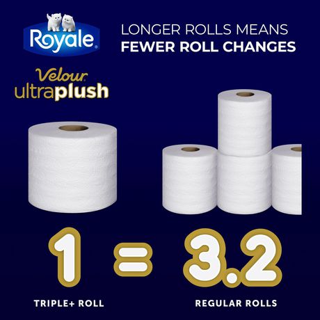 Royale Velour Ultra Plush Toilet Paper, 20 Triple plus equal 62 rolls ...