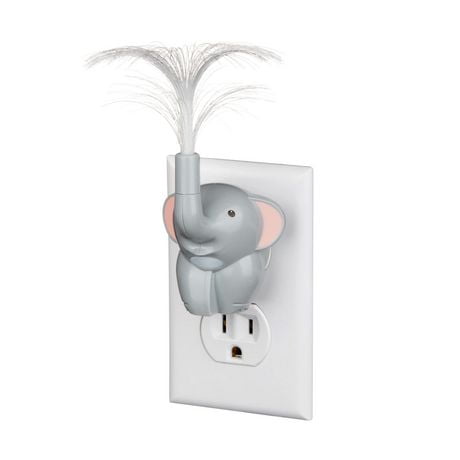 Lumière de nuit DEL automatique du crépuscule à l'aube avec fibre optique enfichable en forme d'éléphant, de couleur grise