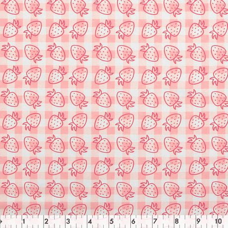 Fabric Creations Pink Gingham with Red Strawberries Cotton Fabric by ...