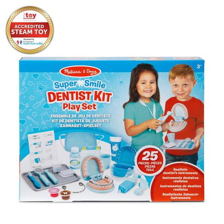 Melissa & Doug Super Smile Dentist Kit With Pretend Play Set of Teeth And Dental Accessories (25 Toy Pieces), Dentist Play Set