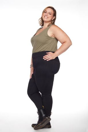 women's pull on jeans with wide waistband