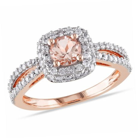 Tangelo 0.50 Carat T.G.W. Morganite and 0.50 Carat T.W. Diamond 14 K Rose Gold Halo Ring Tangelo 0.50 Carat T.G.W. Morganite and 0.50 Carat T.W. Diamond 14 K Rose Gold Halo Ring
