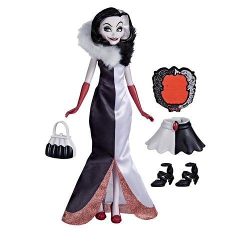 Disney Villains, poupée mannequin Cruella d'Enfer, accessoires et tenue amovible, jouet Disney Villains pour enfants, à partir de 5 ans