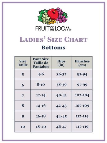Fruit Of The Loom Womens Size Chart
