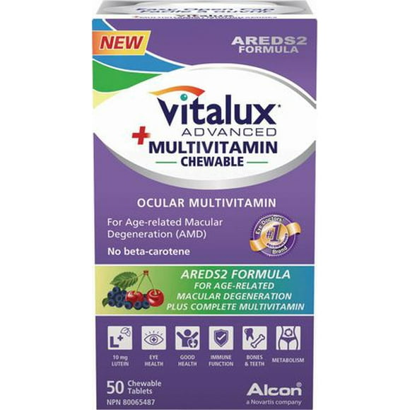 VITALUX(MD) Advanced Plus Multivitamines, multivitamines oculaires à croquer, supplément pour la dégénérescence maculaire liée à l’âge avec AREDS2, DMLA