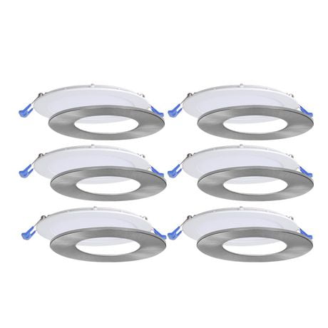 Nadair, 6” LED Recessed Ultra Slim Lights, 6-pack, IC rated, Dimmable, 15W=90W, 1125 Lumens, 3000K (Warm white), Large Junction box, Quick Connect System, White finish, Brushed nickel trim included