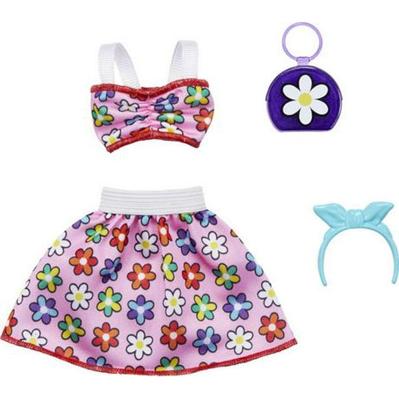 Barbie Fashion Pack of Doll Clothes, Complete Look Set with Flower-Print Outfit and Accessories