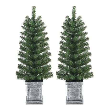 Holiday Time 3.5' 2PK Pre-lit Green Porch Trees, Green, 90 branch tips; LED lights