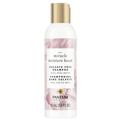 Shampooing Pantene Nutrient Blends Miracle Moisture Boost avec eau de rose pour les cheveux secs, sans sulfate 90ML