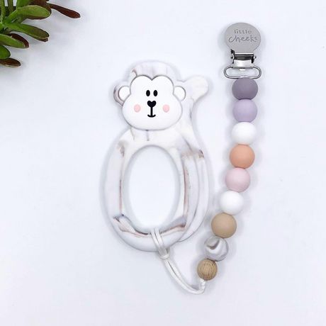 Little Cheeks Bebe Nourrisson Attache Tetine Et Anneau De Dentition En Silicone Singe Marbre Walmart Canada