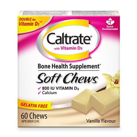 Caltrate with Vitamin D Soft Chews (60 Count, Vanilla Flavour), Calcium, Bone Health, 60 Chewables, Vanilla Flavour