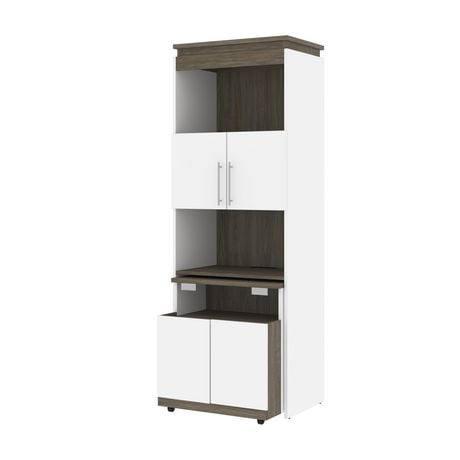 Bestar Orion 30W Shelving Unit w/ Fold-Out Desk in white & walnut grey ...