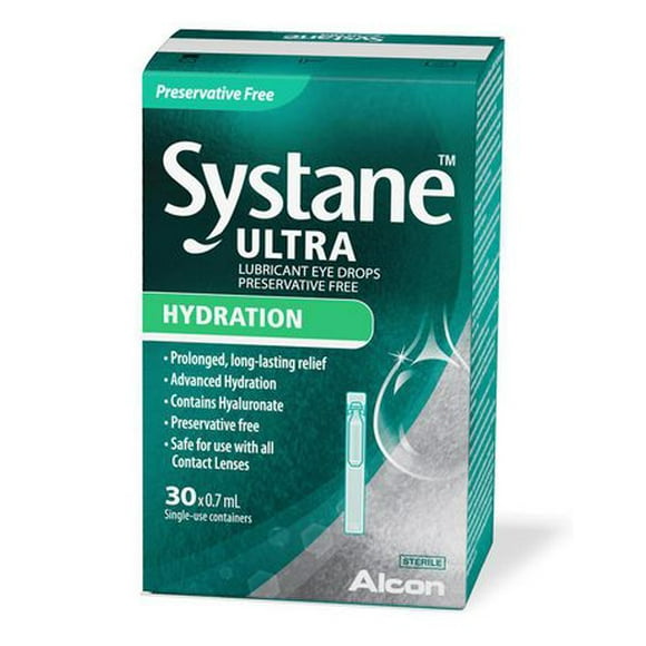 Gouttes oculaires lubrifiantes SYSTANE(MD) Ultra Hydratant, gouttes à usage unique sans agent de conservation, 30 x 0,7 mL 30&nbsp;x&nbsp;0,7&nbsp;mL