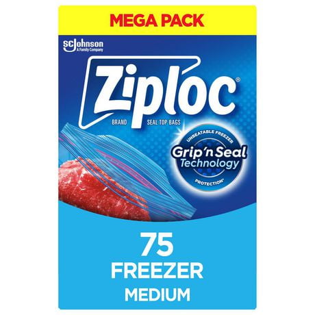 Ziploc® Freezer Bags with Stay Open Technology, Medium, 75 Bags