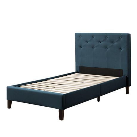 CorLiving Nova Ridge Luxurious Upholstered Twin Size Platform Bed Frame with Headboard - Platform Design, No Boxspring Required, Perfect for Twin Bed, Headboard and Frame Combination