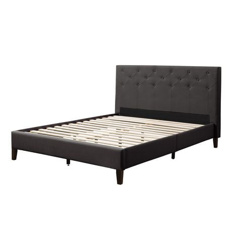 CorLiving Nova Ridge Luxurious Upholstered Queen Size Platform Bed Frame with Headboard - Platform Design, No Boxspring Required, Perfect for Queen Bed, Headboard and Frame Combination