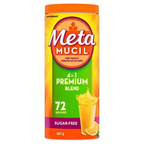 Supplément de poudre de fibres de psyllium mélange premium Metamucil, sans sucre avec stévia, arôme naturel d’orange 72&nbsp;portions (414&nbsp;g)