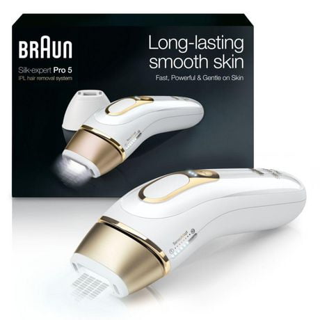 Système d’épilation à domicile Braun IPL Silk·expert Pro 5 PL5157 pour h et f, dernière génération, blanc et or, étui souple, tête haute précision