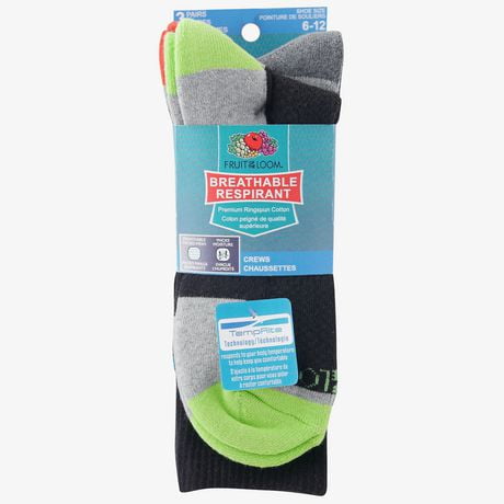 Fruit of the Loom Men's 3 Pair Breathable Crew Socks